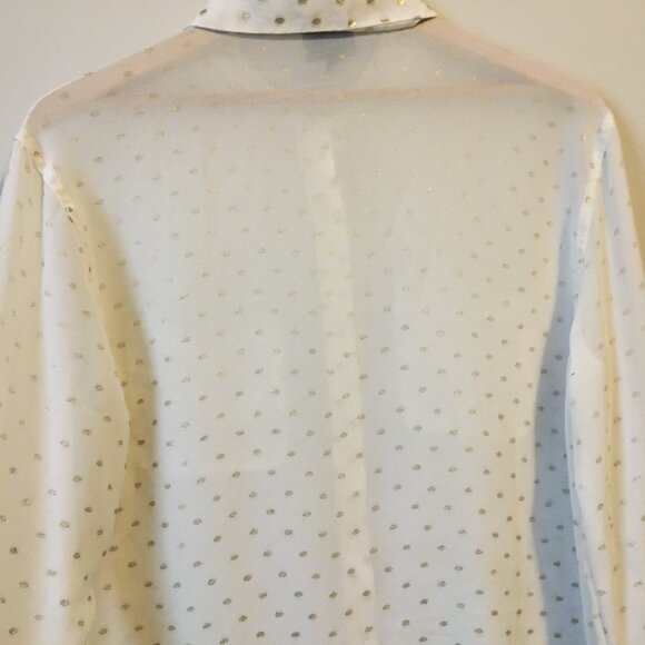 Disco Polka White Sheer Gold Polka Dot Button Down Dress Shirt - Picture 7 of 16